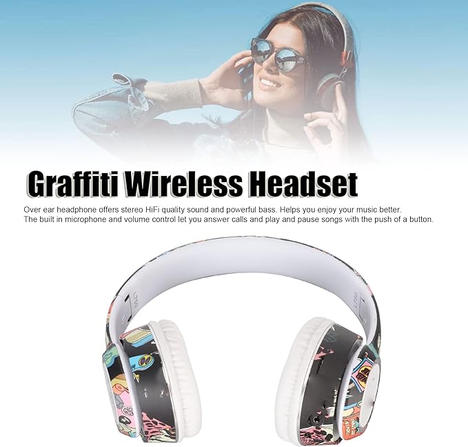 B16 Stereo Wireless Graffiti Headset – Hi-Fi Audio, 360° Surround Sound, Bluetooth