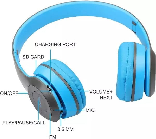 P47 Wireless Bluetooth Headphones 5.0+EDR – HD Sound, Deep Bass, FM & SD Card