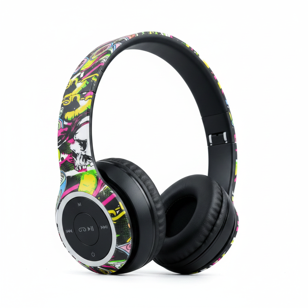 B16 Black Graffiti Headset – Studio White Background