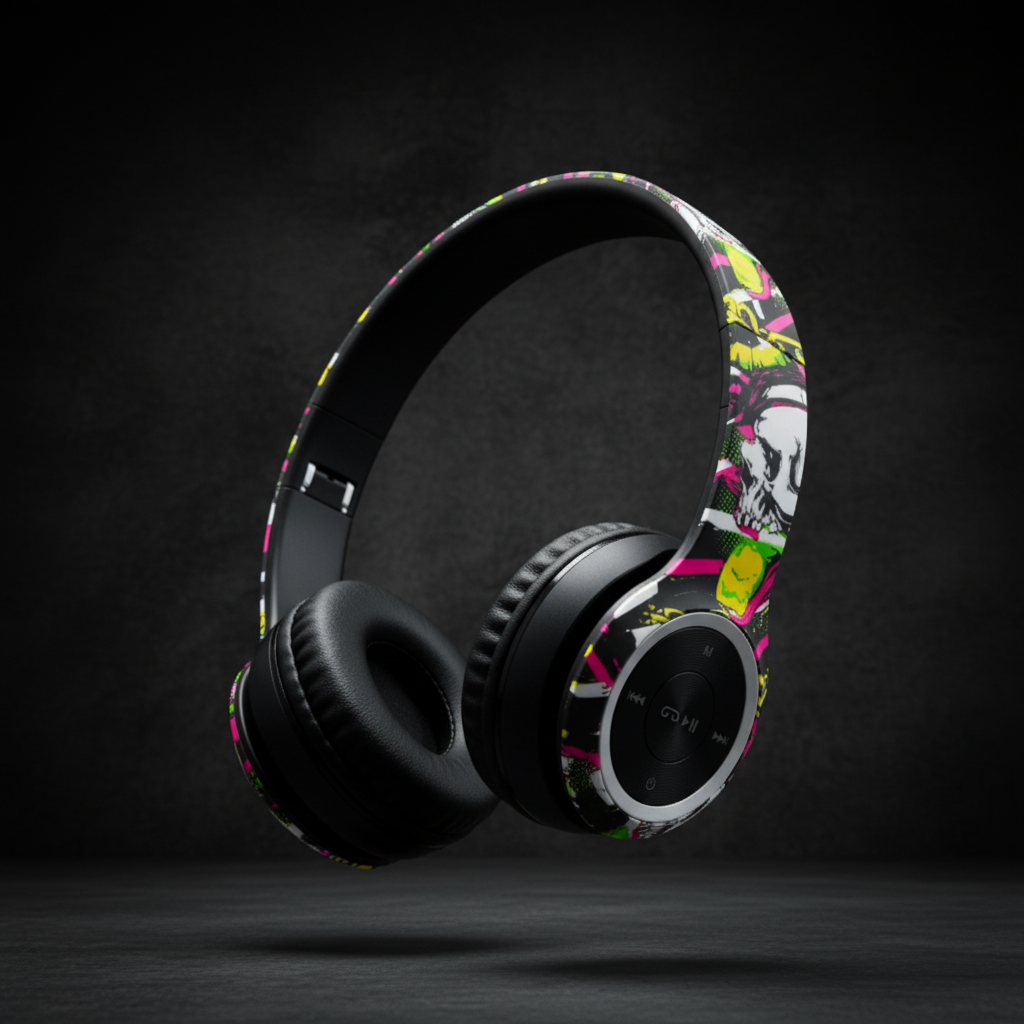 B16 Black Graffiti Headset – Premium Dark Angle