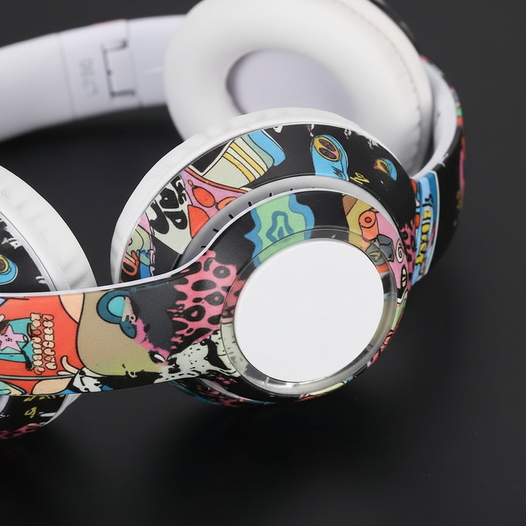 B16 Black Graffiti Headset – Graffiti Detail Close-Up
