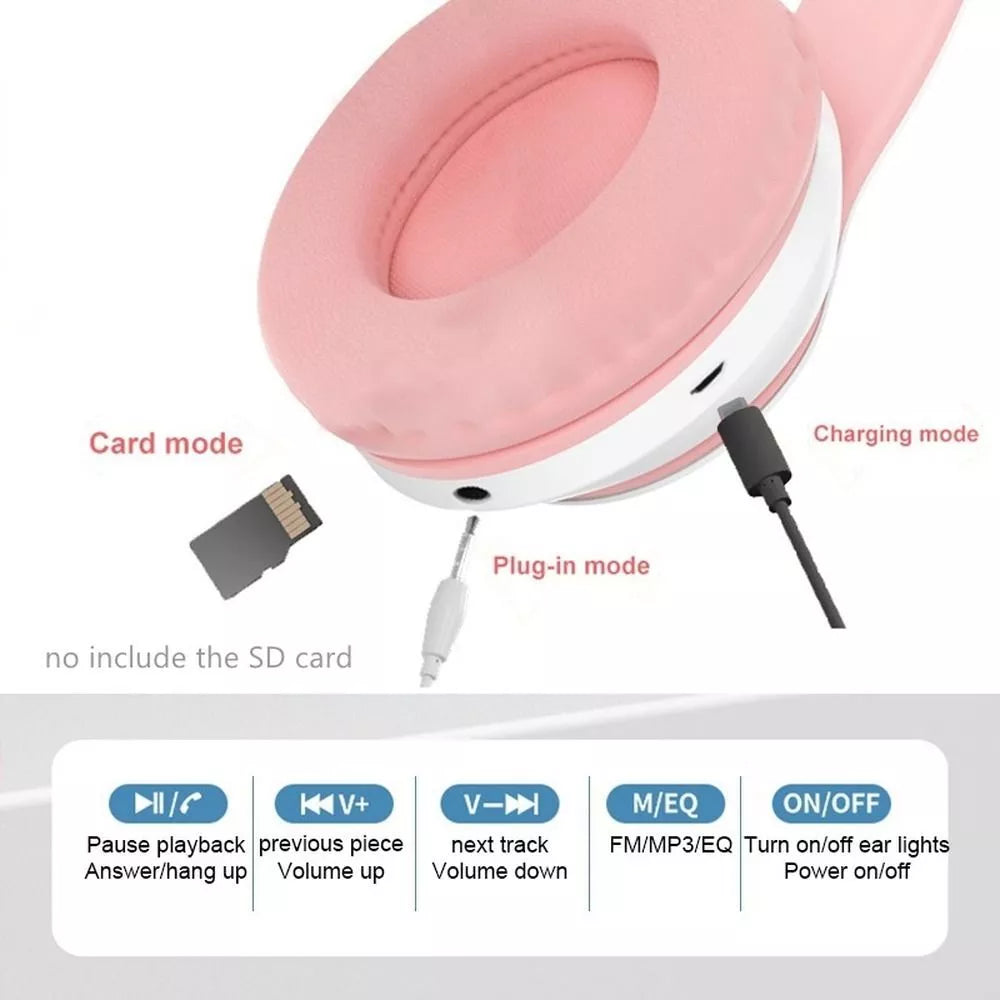 RGB Cat Ear Wireless Headphones – Color Changing LED Lights, Bluetooth, Over-Ear